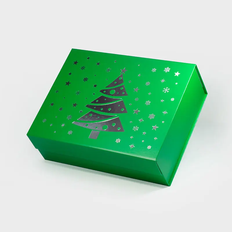 Low MOQ Custom Logo Printing Green Foldable Christmas Gifts Boxes Packaging gifts paper boxes