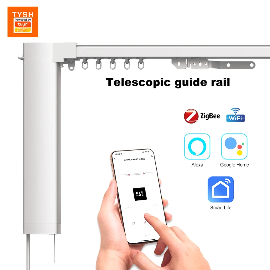 TYSH Smart Curtain Device Motorized Extendable Curtain Rail Automatic Electric Curtains Track Telescopic Track Scalabl