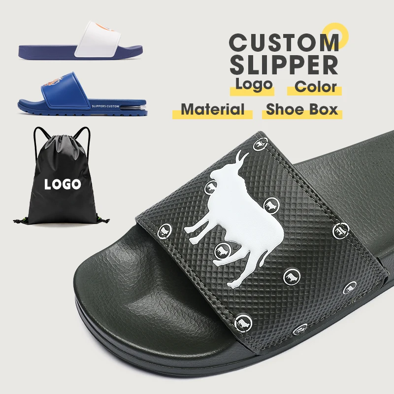 Free Designer Embossed Slides Pvc Printed Custom Pvc Outsole Oem Custom Small Moq Student Slide Slippers Sandals For Men Women