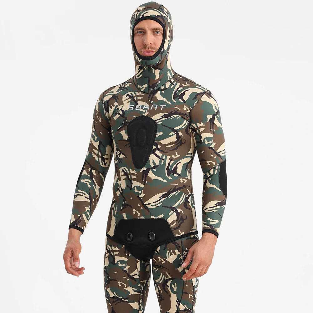SBART New Design Neoprene 3mm 5mm Free Diving Surfing Suit Camouflage Long Sleeve 2pcs Sets Spearfishing Wetsuit With Hood