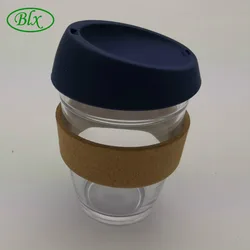 BLX low moq custom logo 12 oz 8oz logo keep reusable glass coffee cup 350ml 12oz eo friendly drinking mug with cork sleeve maker