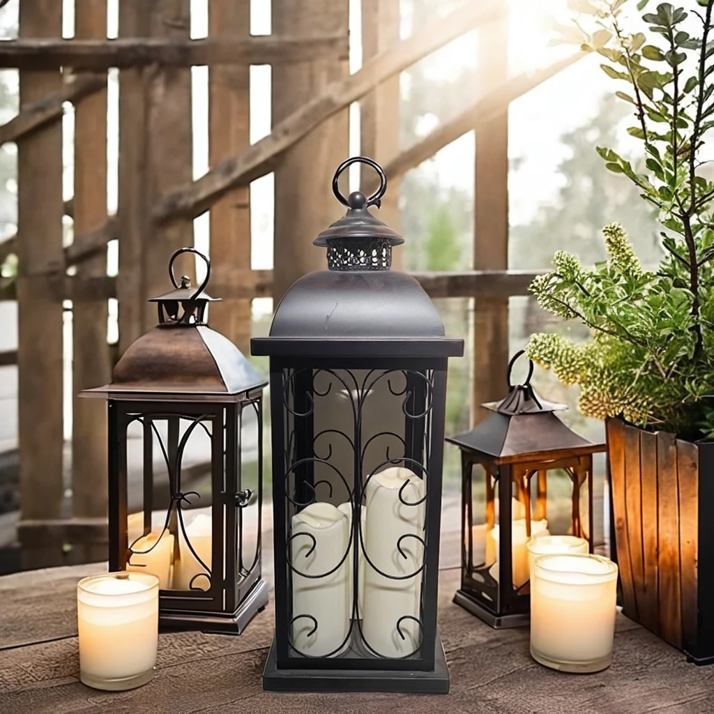 23in Tall Serene Spaces Living Decorative Lantern With Led Candle  for Home Decor Garden Candle Lantern for Indoor & Outdoor
