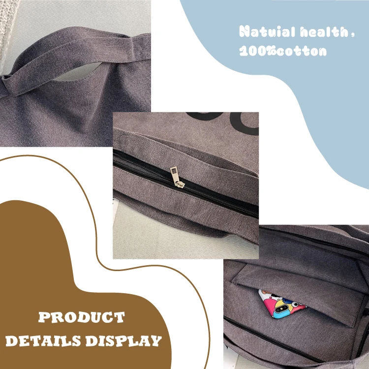 Women Canvas Tote Bag with Zipper Tote Handbag Women Crossbody Bag Daily Working Handbag Shopping Shoulder bag