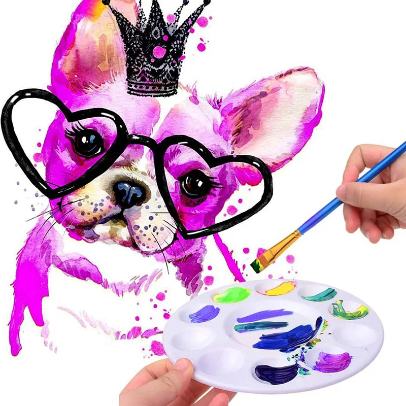 Round Artist Mix Plastic Paint Palette Plastic Paint Palette Tray 10 Wells