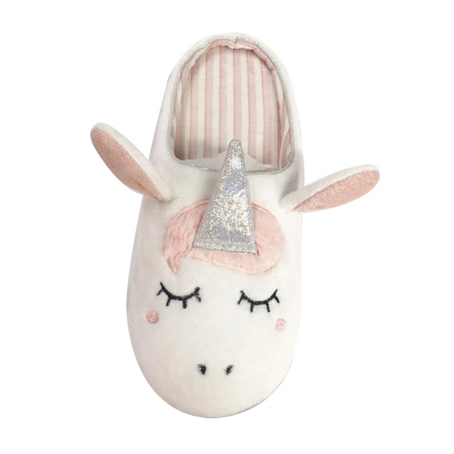 Зимние Детские Симпатичные нескользящие легкие сланцы для мальчиков и девочек, детская обувь из искусственного меха, домашние тапочки с единорогом