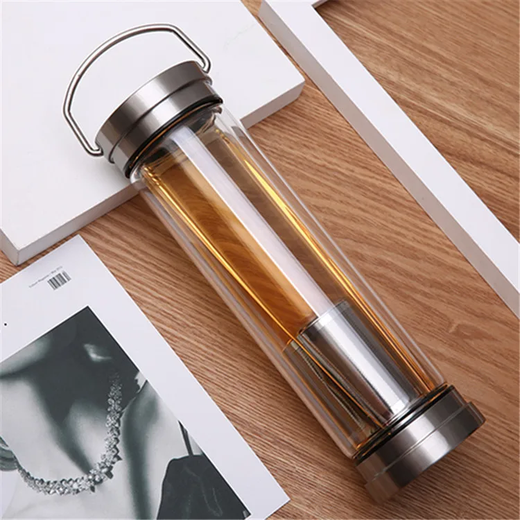 Новый дизайн, модная небьющаяся стеклянная бутылка для воды с двойными стенками, чашка с фильтром для заварки чая и крышкой, подарки