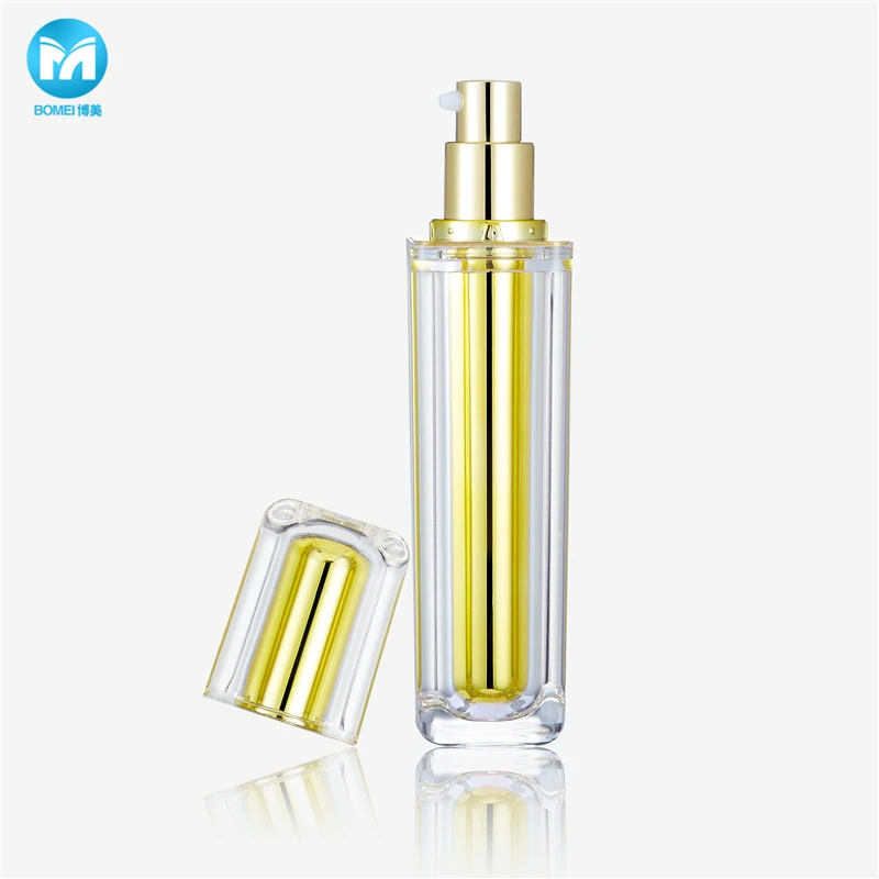 Double wall square gold acrylic cosmetics container plastic lotion bottle 100ml and cream jar