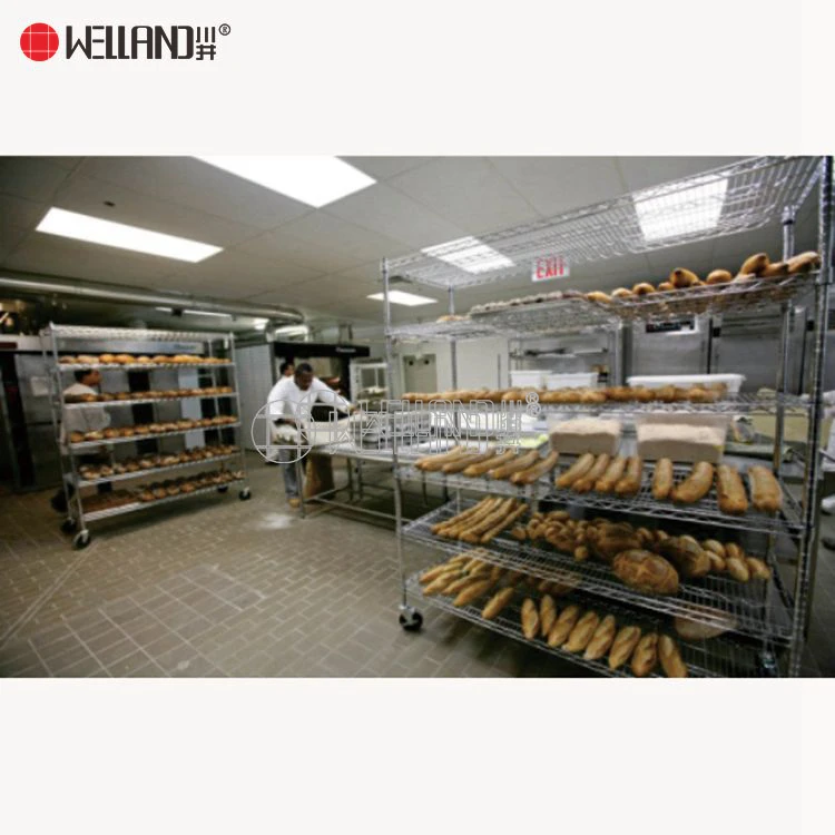 Supermarket Bakery Bread Display Rack With Wheels Wire Shelving