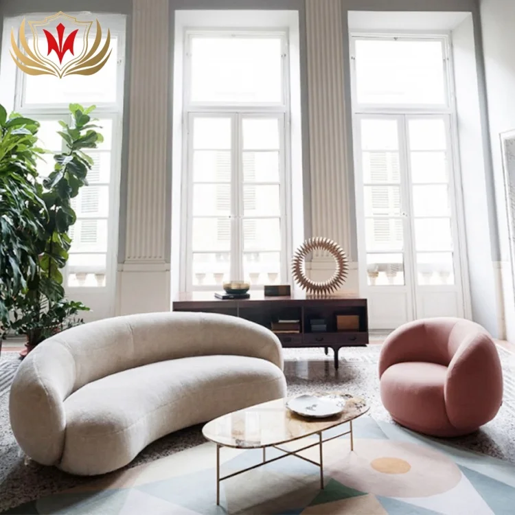 HJ HOME North European style modern furniture fabric long curved sofa leisure sofa sets for home living room cafe