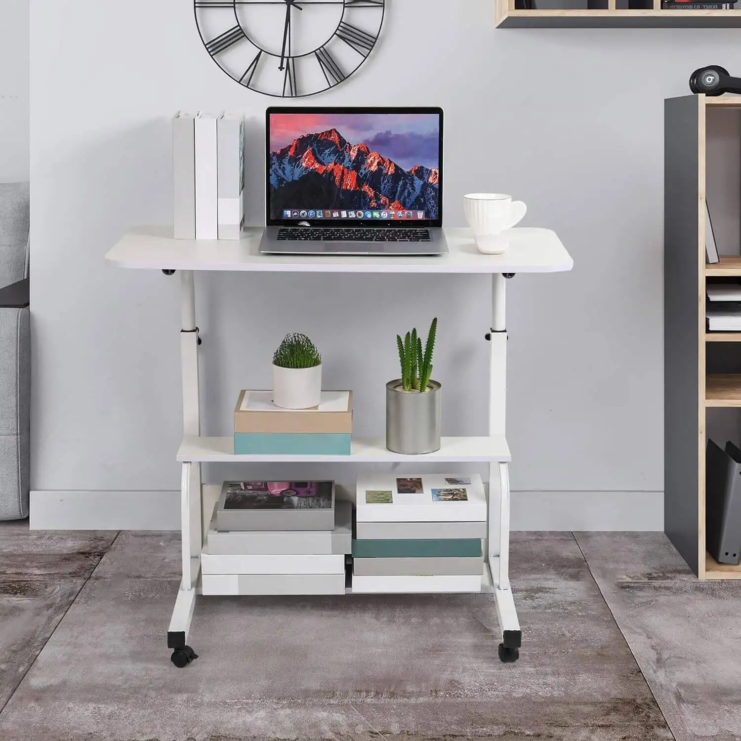 Mobile Laptop Table for Students Adjustable Height Storage Wheels for Easy Movement in Small Spaces
