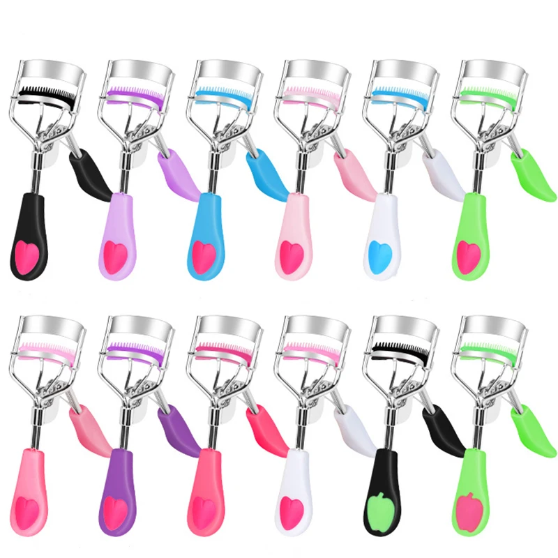 Wholesale unique custom eyelash curler applicator logo black/pink and gold bling rhinestone metal eyelash curler with comb