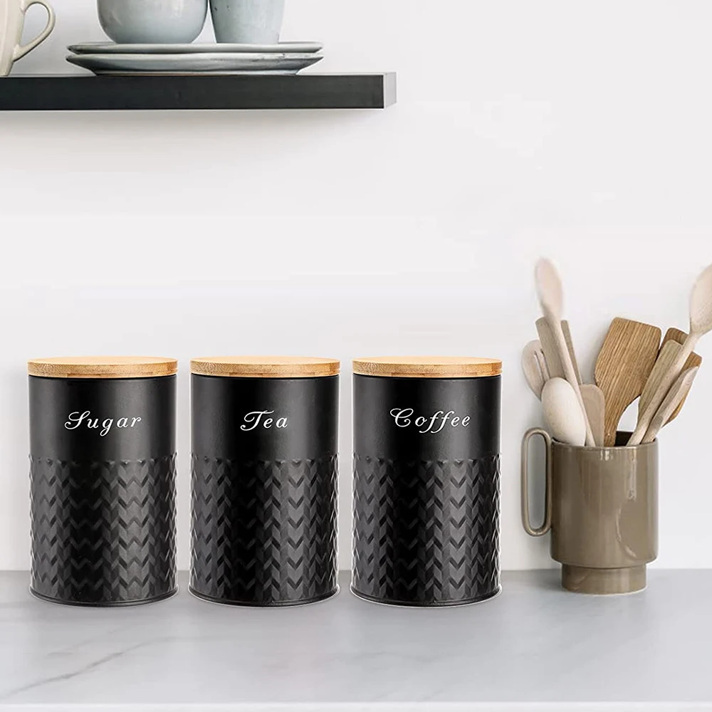 Bamboo Lids Airtight Canister Set Food Storage Containers Jars for Coffee Sugar Tea Flour Rustic Kitchen Decor Containers