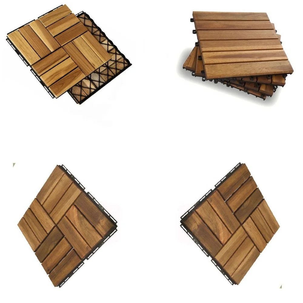 Acacia Wood Interlocking Deck Tiles, Plastic wood composite interlock deck tile or Plastic Decking Flooring Tiles B6621