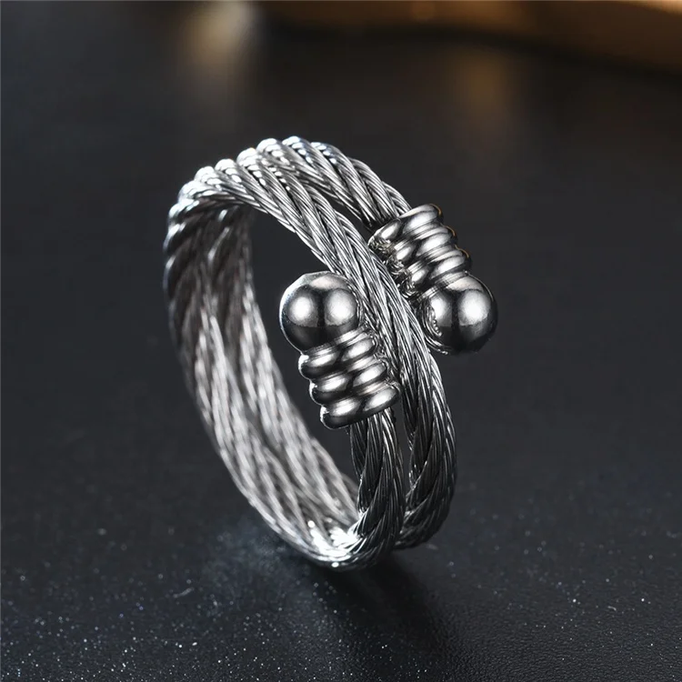 Amazon Hot Selling Stainless Steel Adjustable Rings Open Ring Men Personality Silver And Gold Twist Couple Ring