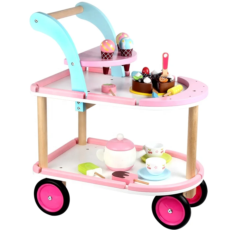 
Kitchen Toys Wooden Simulation Ice Cream Truck Shopping Cart Toys For Kids Role Pretend Play Party Game Toy Set 