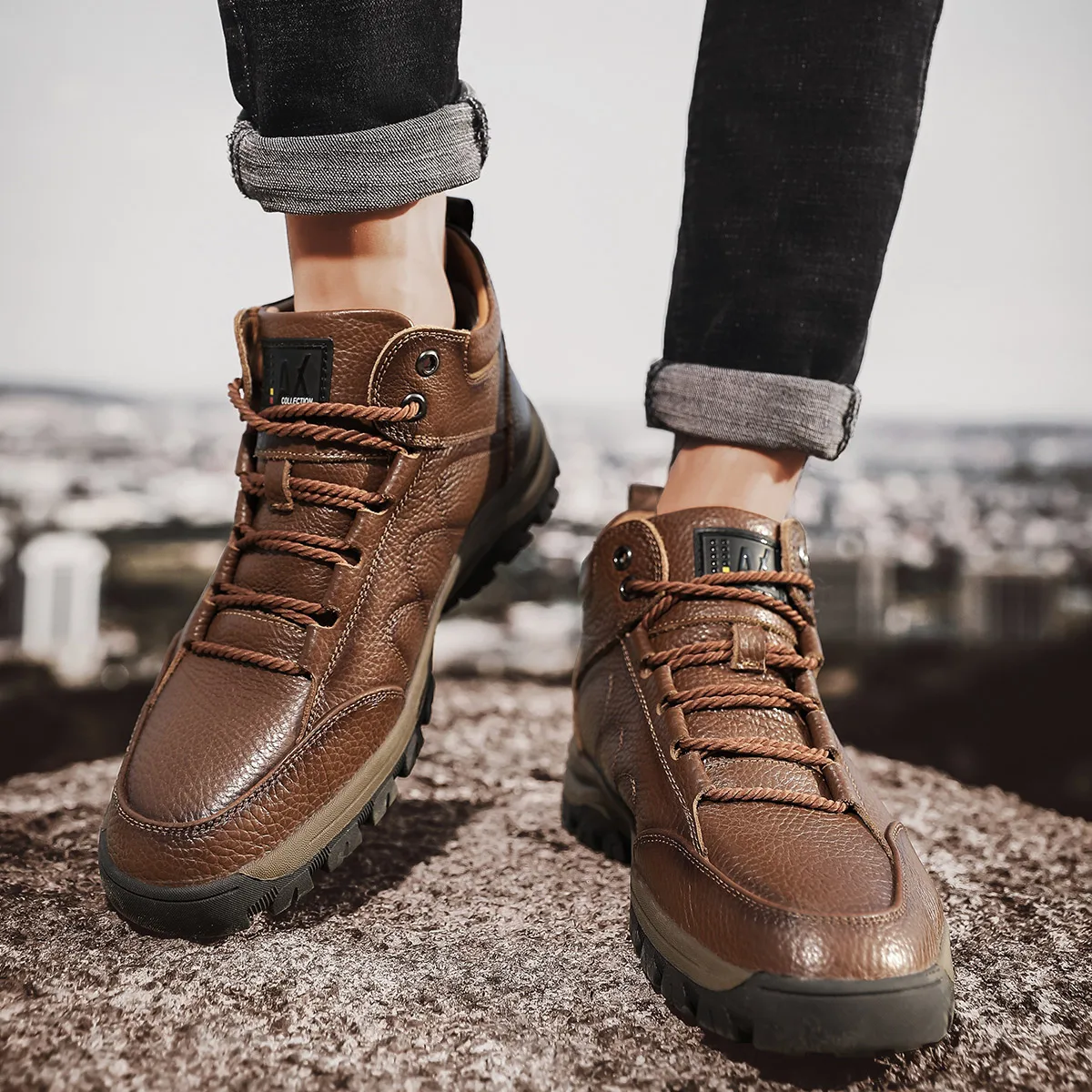 Snow Boots Hiking Boots Genuine Leather Shoes Climbing Boot Anti Slip Outdoor 2021 Hot Selling Mid-top Thermal Winter Waterproof