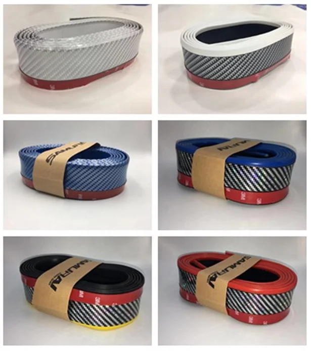 Universal 2.5m White Carbon Fiber Texture Car Front Bumper Lip Skirt Protector Rubber Spoiler Lip