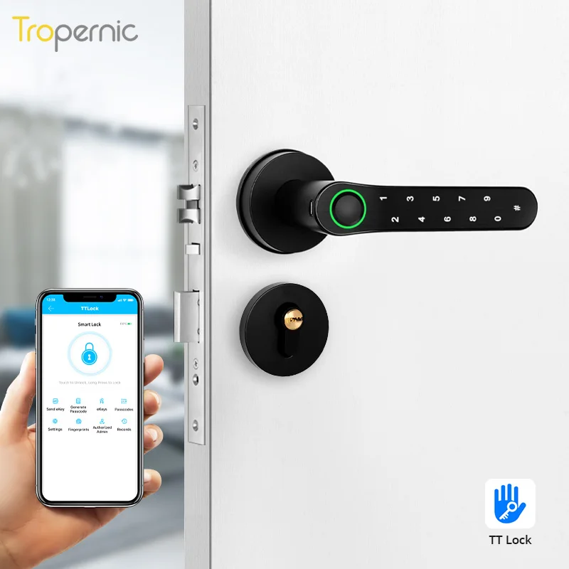 Смарт-замок Tropernic с дверной клавиатурой биометрическая ручка Cerradura Inteligente блокировка отпечатком