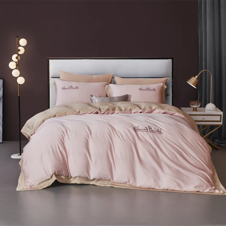Luxury bed linen bedding set queen silk bed sheet set with pillowcase