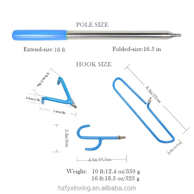 Xinxing 16-Foot Stainless Steel Telescopic Pole Retriever Hook Stick for Disc Golf Sports & Entertainment
