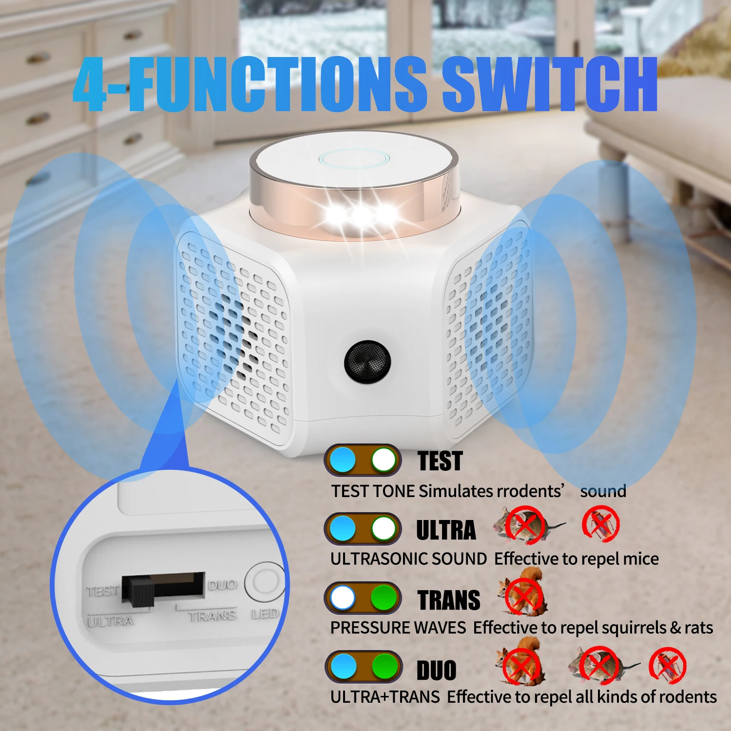 New 360 Degree Plug in Mouse Rodent Repellent Ultrasonic Pest Repeller 4 in 1 Rat Deterrent Humane Sound Wave Mice Pest Control
