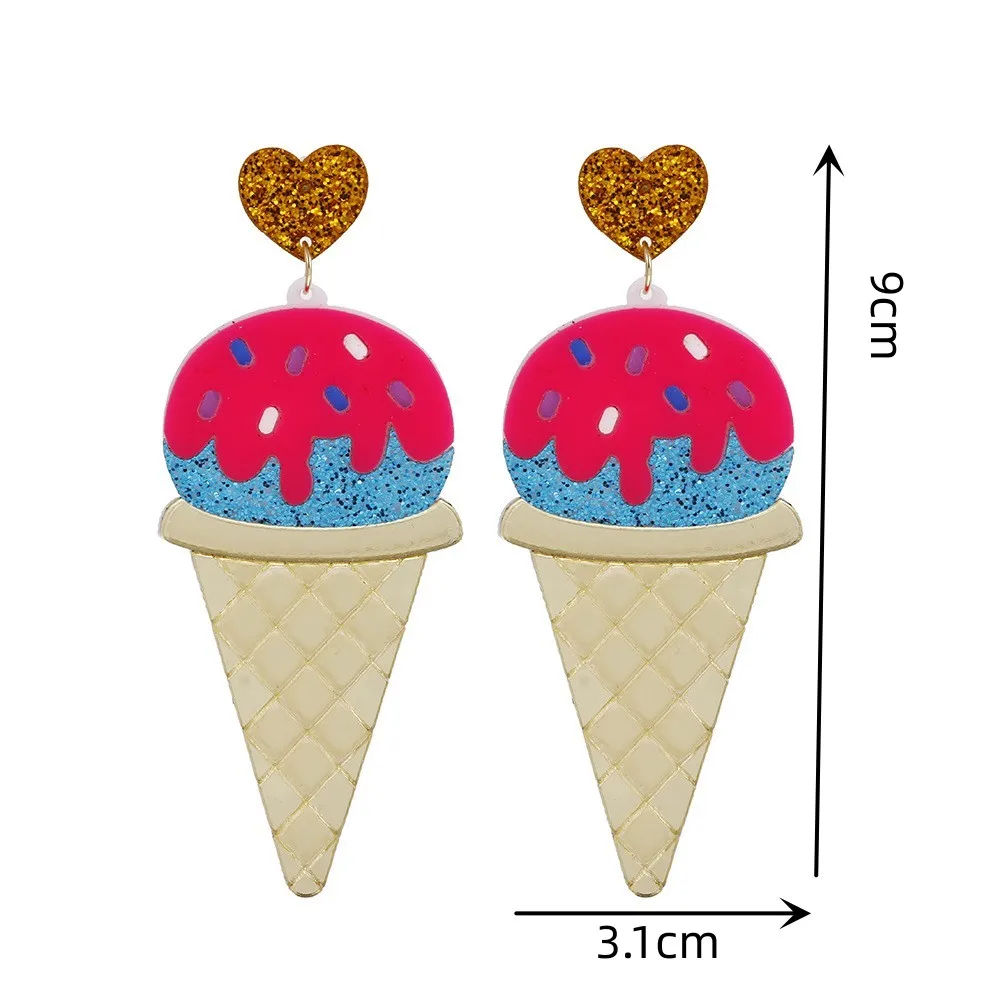 Cartoon Lovely Dessert Resin Earrings Gold Shiny Spot Ice Cream Shell Heart Pink Blue Chocolate Ice Sucker Acrylic Drop Earrings