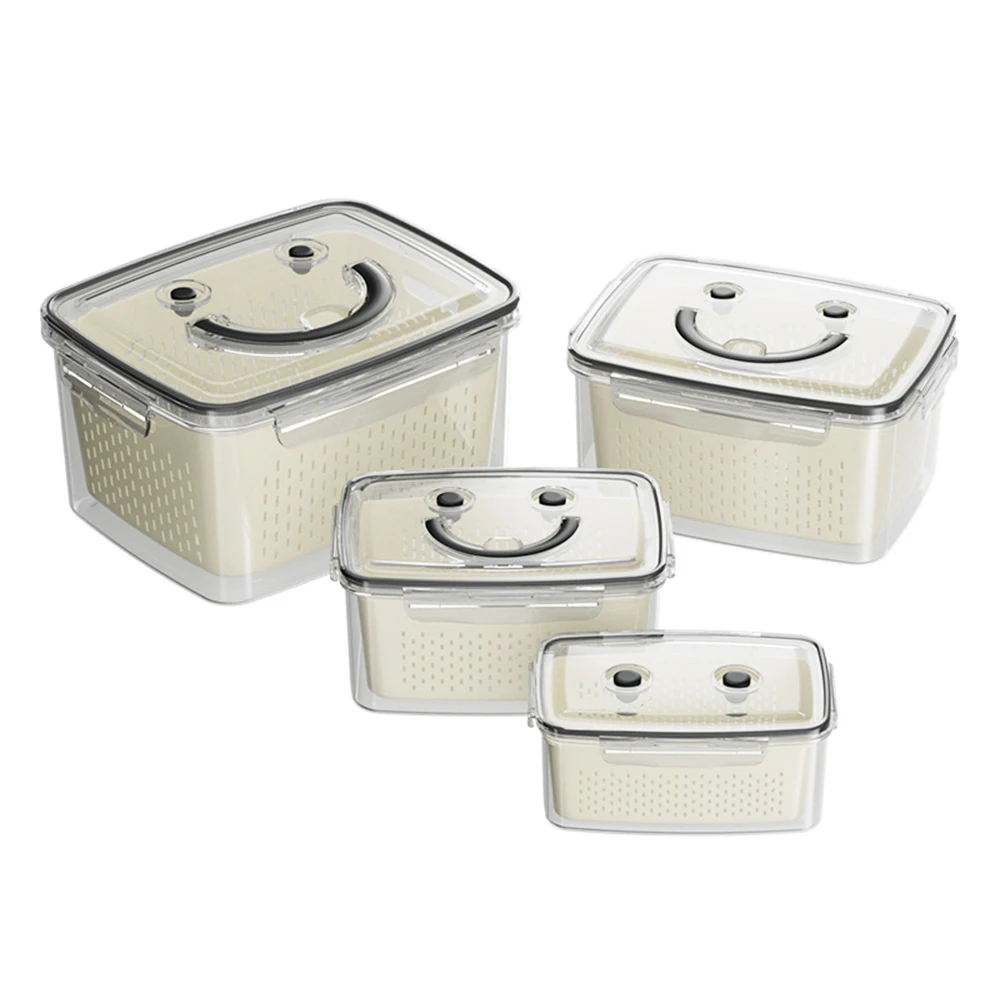Wholesale Modern Portable Fresh-keeping Box with Drain Basket Smile Design for Household Fresh-Keeping of Vegetables Fruits Meat