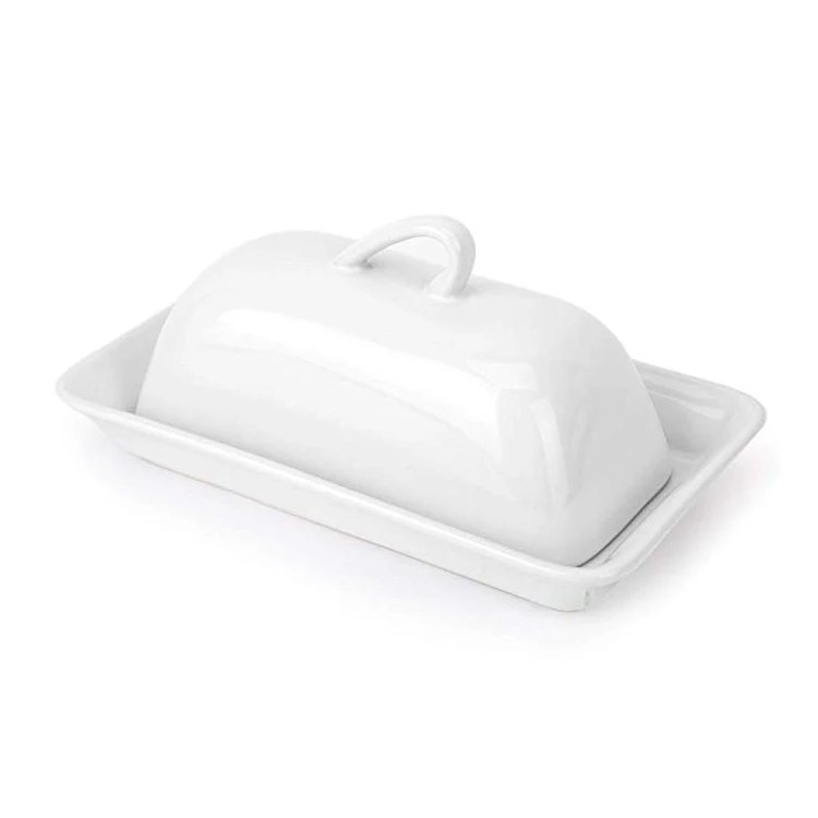 christmas decal ceramic porcelain white butter dish plate with lid