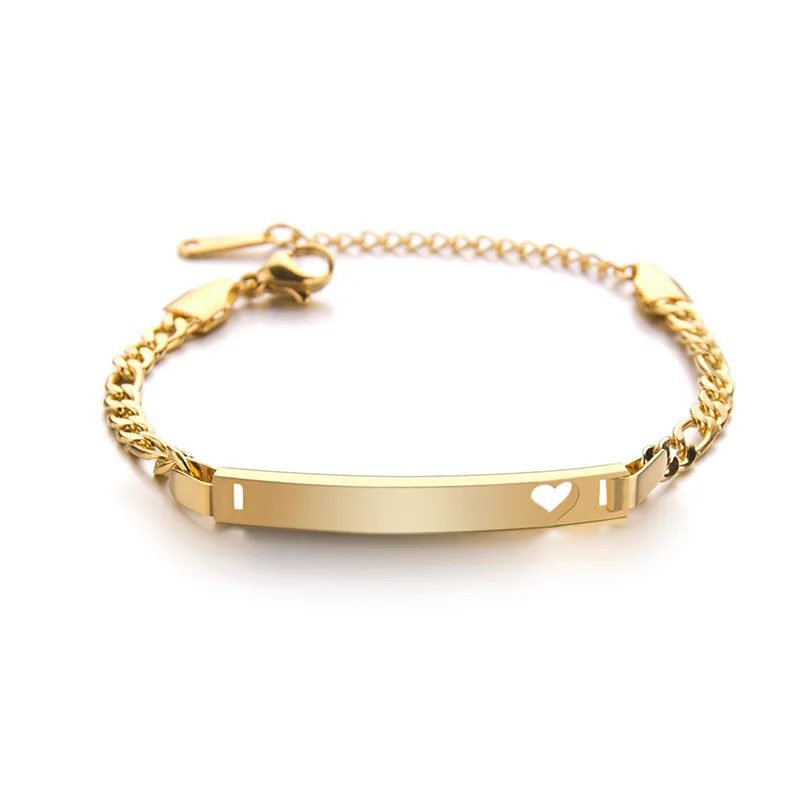 Bangle Bracelet Custom Stainless Steel Gold Plated Bar Bracelet Engravable Custom Name Figaro Bracelet For Gifts