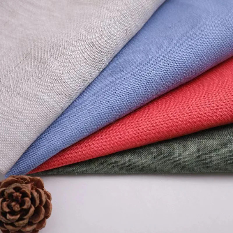 Hot selling 100% flax linen fabric solid color nature fabric breathable cool customization linen fabrics for garment