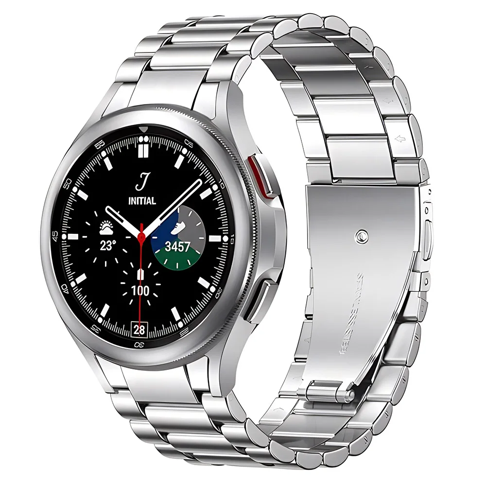 No Gap Curved End Metal Band For Galaxy watch5 pro Stainless Steel watch Strap For Samsung watch4/5/6 Three link metal bracelet