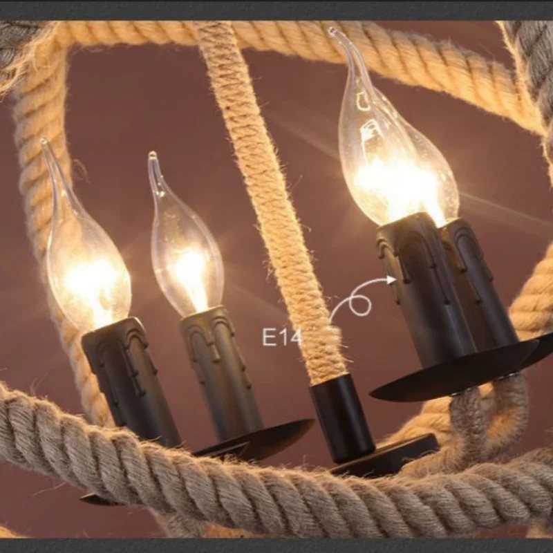 American country retro industrial rope chandelier iron art creative bar cafe restaurant study chandelier