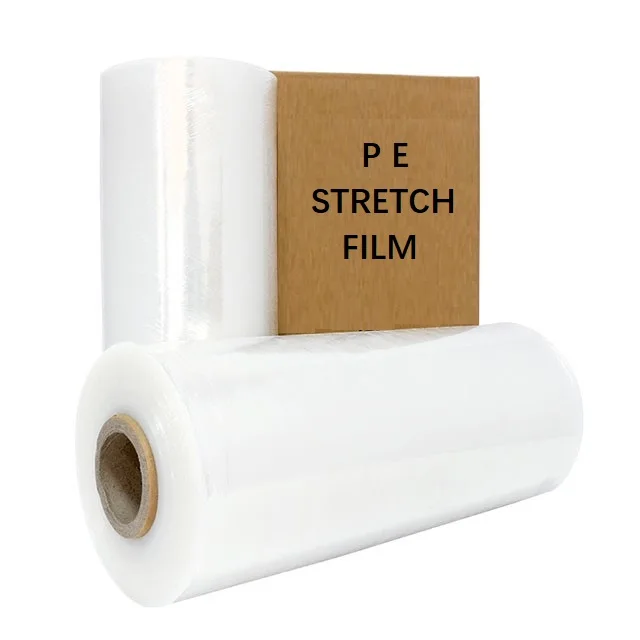 Factory price 12micron clear stretch wrap PE transparent plastic film lamination Jumbo roll LLDPE packing box pallet