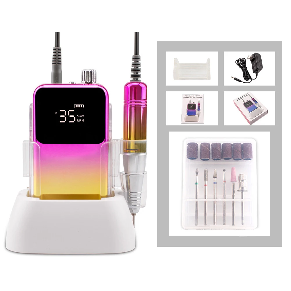 E File Nail Drill Machine 35000rpm Professional Rechargeable Brushless Motor Nail Drill Machine Strong