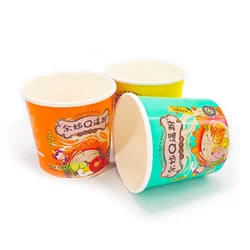 Custom printed disposable paper cup soup bowl packaging with sealing film for instant noodles