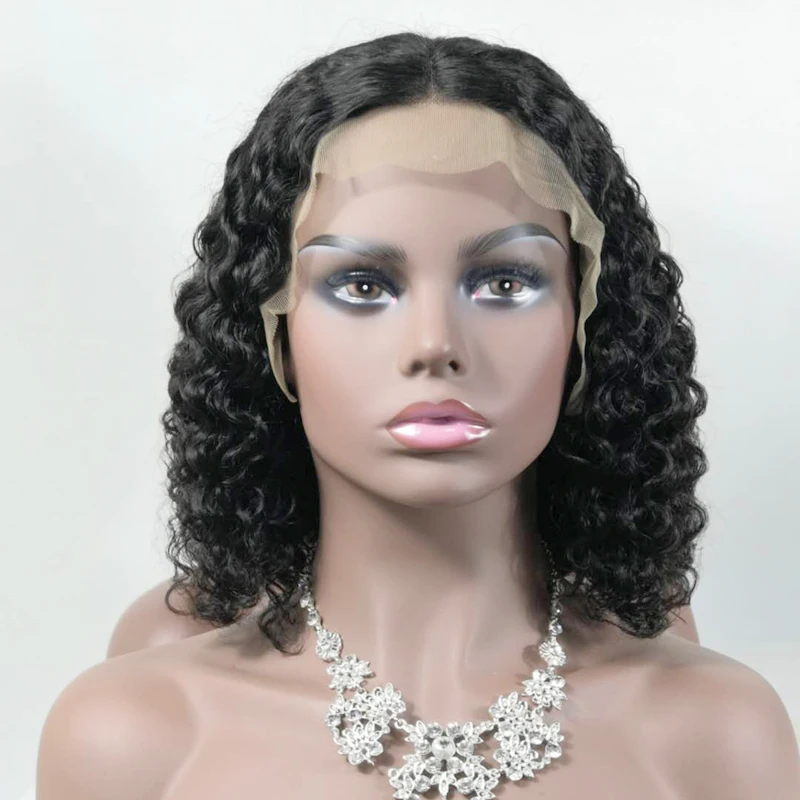 Unprocessed Bob Wig Bleached Knots Natural Black 13x4 Lace Frontal Human Hair Jerry Curly Short Lace Front Wigs for Black Women