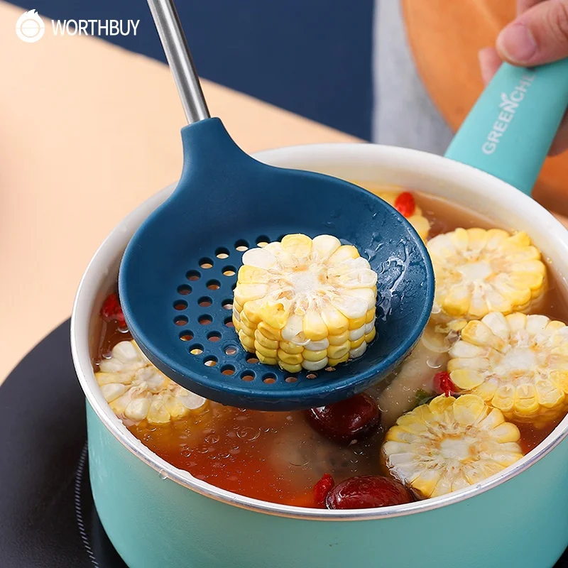 WORTHBUY Silicone Cooking Utensils Set Stainless Steel Kitchenware Spatula Shovel Heat Resistant Cooking Tools Set