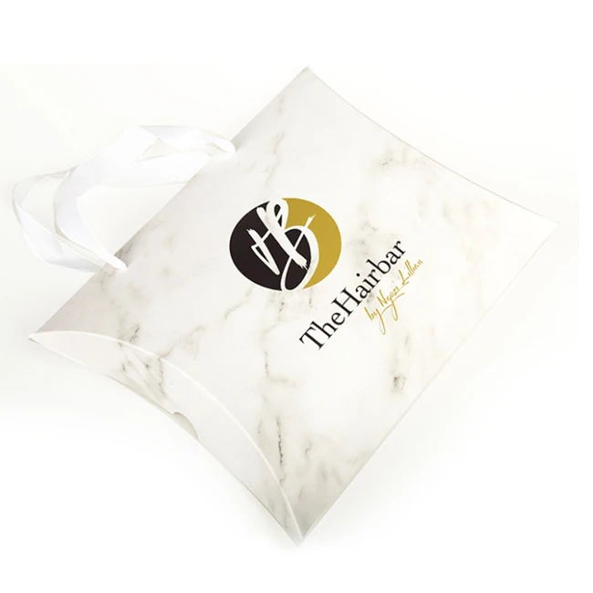 Fancy Design Customized Pink Hair Extensions Pillow Packaging Box With Satin Handles