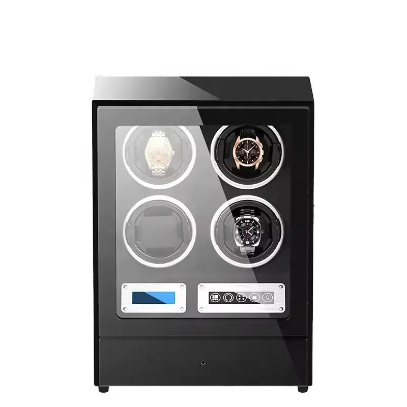 Custom LCD Remote Control Wooden Luxury Gyro Touch Screen Watch Winder  PU Leather Box Watch Winder Drawer