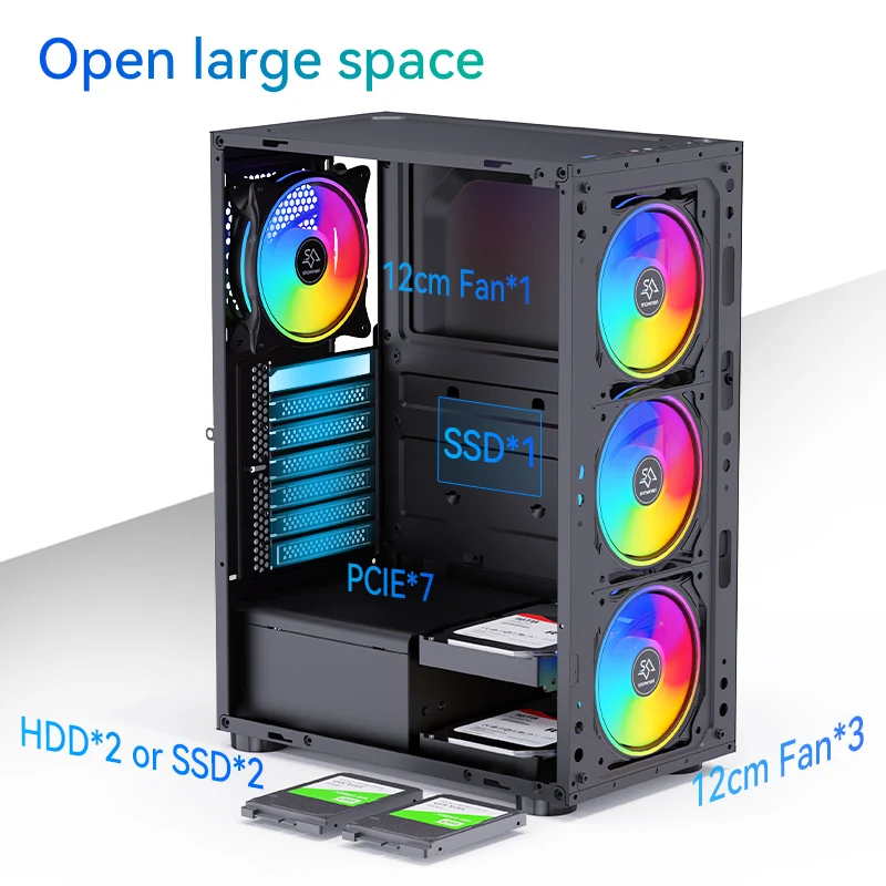 SNOWMAN Factory OEM High Quality Tempered Glass Computer Case Gaming Mid Tower PC Case Desktop Computer Casing for PC gaming