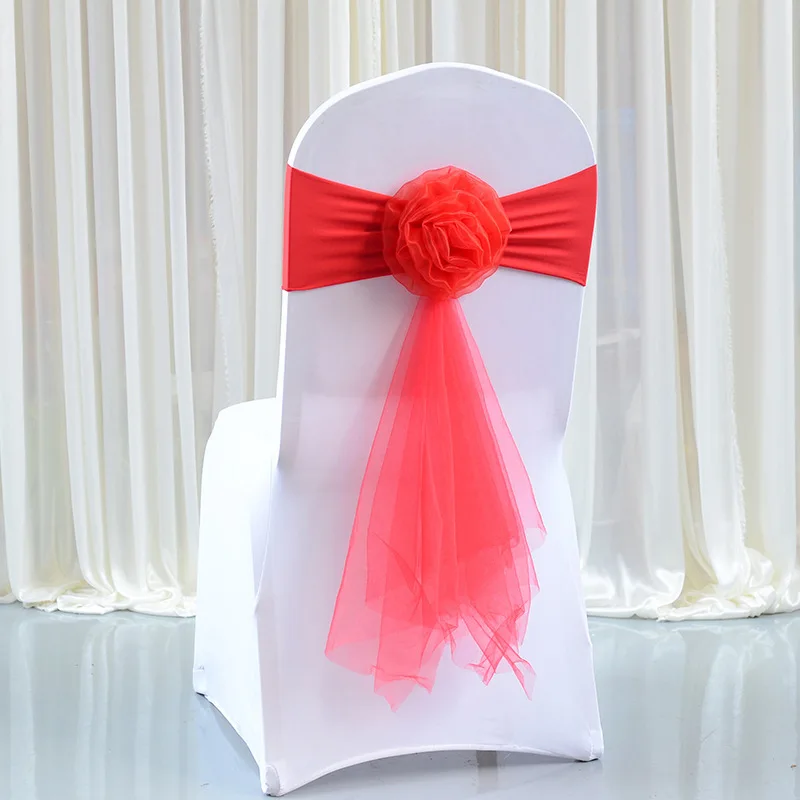 Hotel Banquet Wedding Chair Cover Elastic Free Tie Back Flower Stool Decoration European Style Long Tail Bow Tie Strap