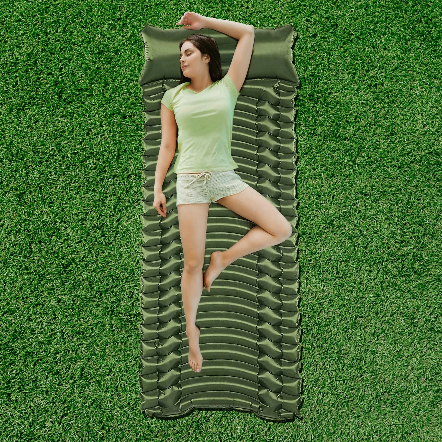 
40D Nylon Camping Mat Inflatable Sleeping Pad With Pillow 