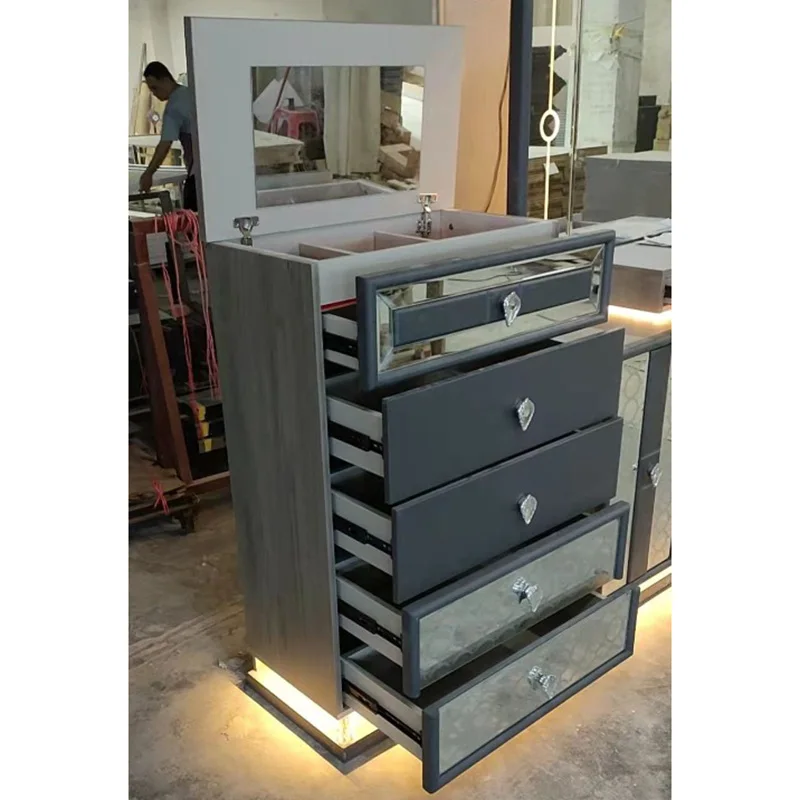 Factory Ready to Ship Home Furniture 6pcs Bedroom Set Bed Nightstand Wardrobe Dresser Chest of Drawer