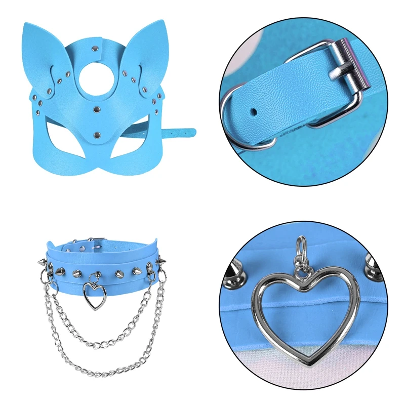 Leather Head Harness Unisex Hood  Punk Goth Fetish Cosplay Adjustable Black  for Show Night Party