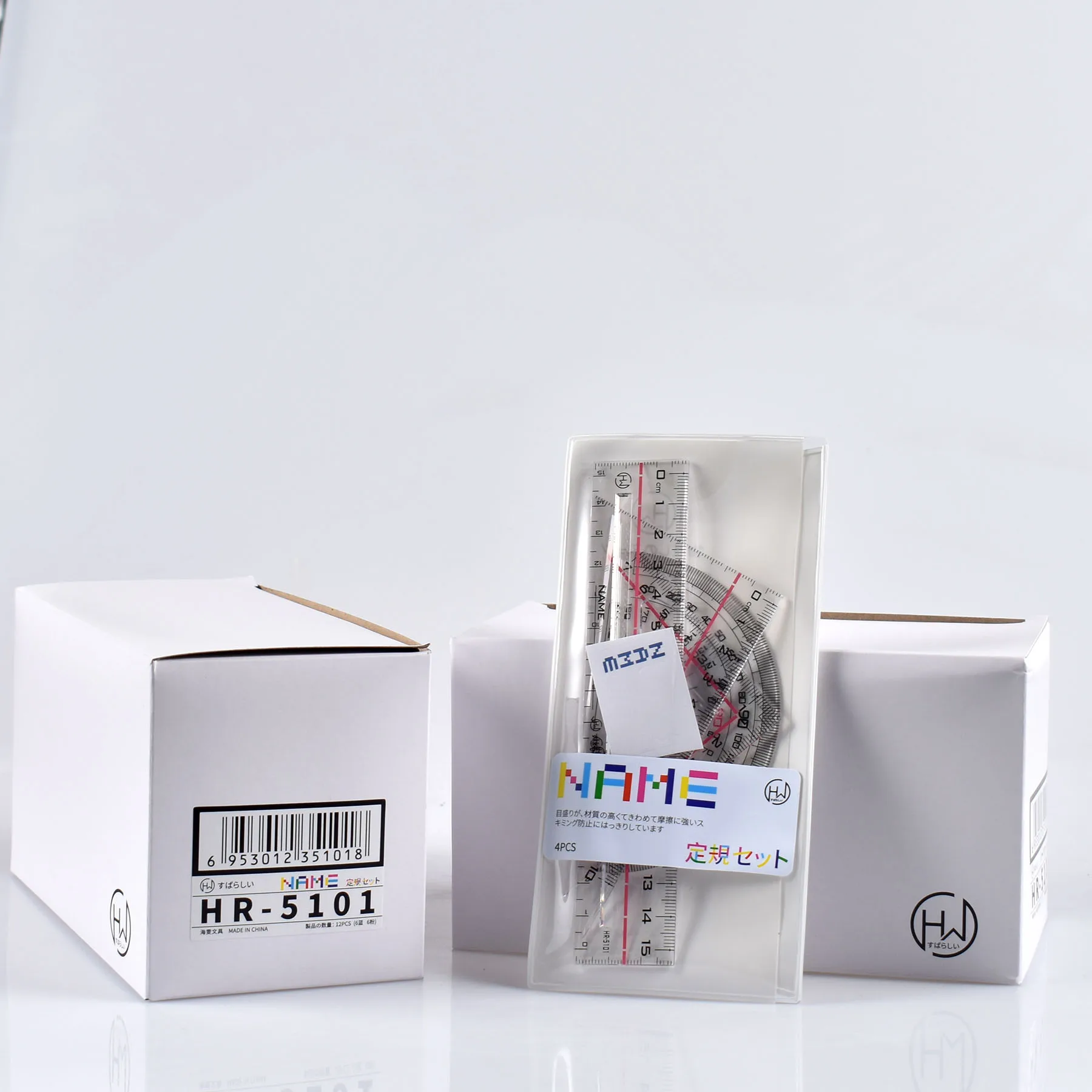 Made in China plastic set square transparent small grid triangle set ruler in the school color scale ruler