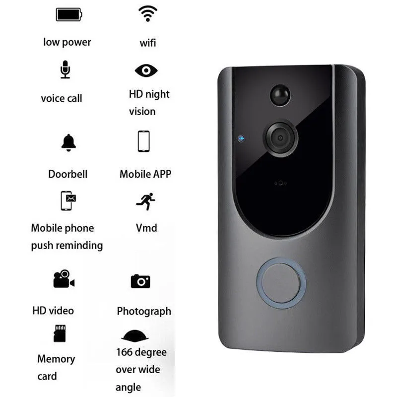 Двухканальная аудио смарт-дверной звонок камера wifi видео дверной звонок Беспроводная Домашняя безопасность 166 широкоугольная камера