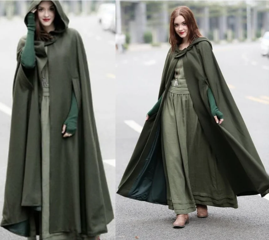 Solid Color Winter Bohemian Long Sleeve Hoodies Cape Cloak Coat Women Long Woolen Coat