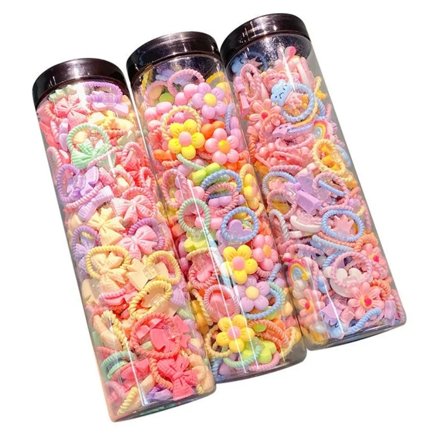 High Elasticity Kids Seamless Rubber Hair Band 20 Pcs/Box Sweet Flower Fruit Hair Ties Girls Cute Candy Color Hair Rope