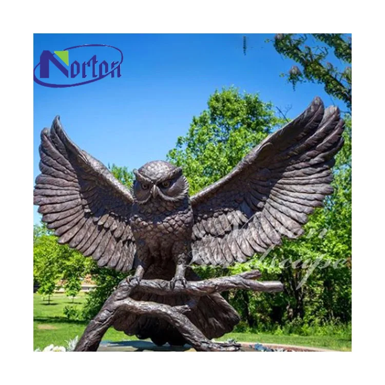 High Quality Hand Carved Life Size Cast Metal Brass Bronze Birds Owl Statue Garden Sculpture For Sale