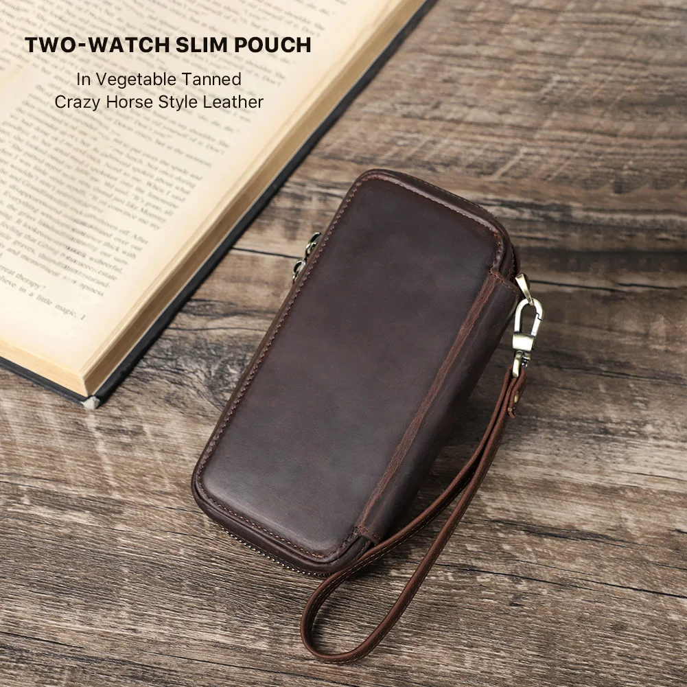 2 Slot Custom Leather Watch Case Portable Watch Travel Case Real Leather Luxury Handmade Watch Box Carrying Holder Coffee CF1196